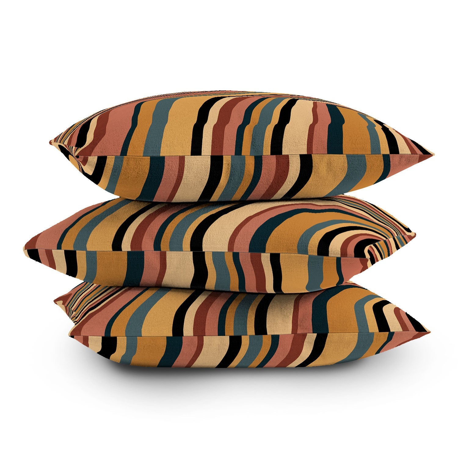 Colour Poems Wavy Retro Stripes I Throw Pillow