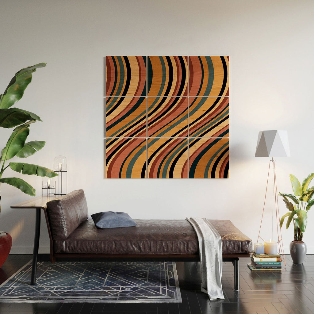 Colour Poems Wavy Retro Stripes I Wood Wall Mural