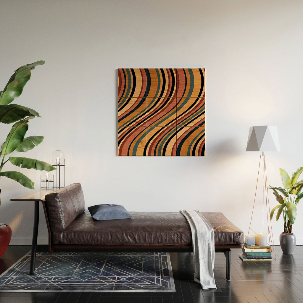 Colour Poems Wavy Retro Stripes I Wood Wall Mural