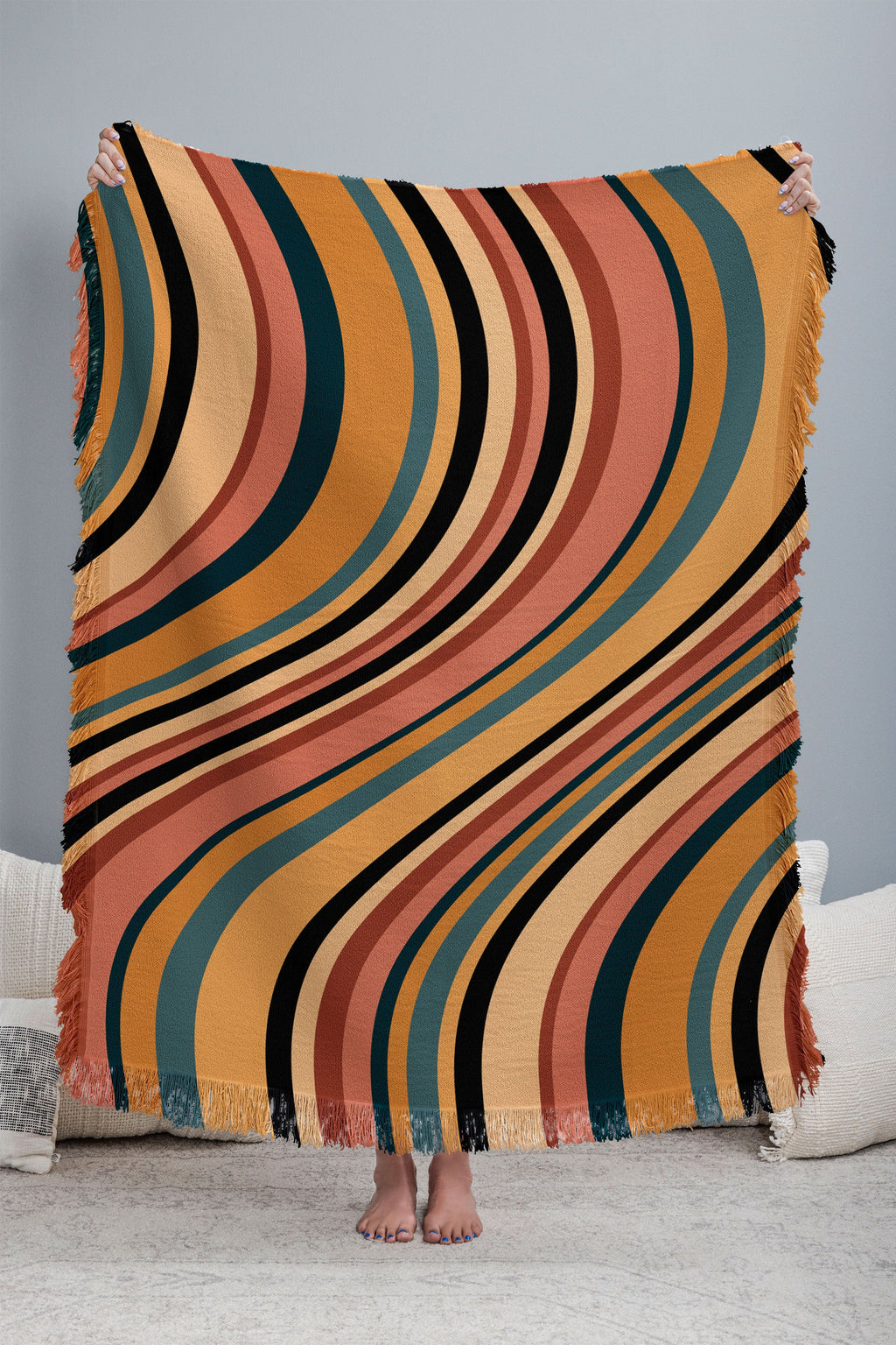 Colour Poems Wavy Retro Stripes I Throw Blanket