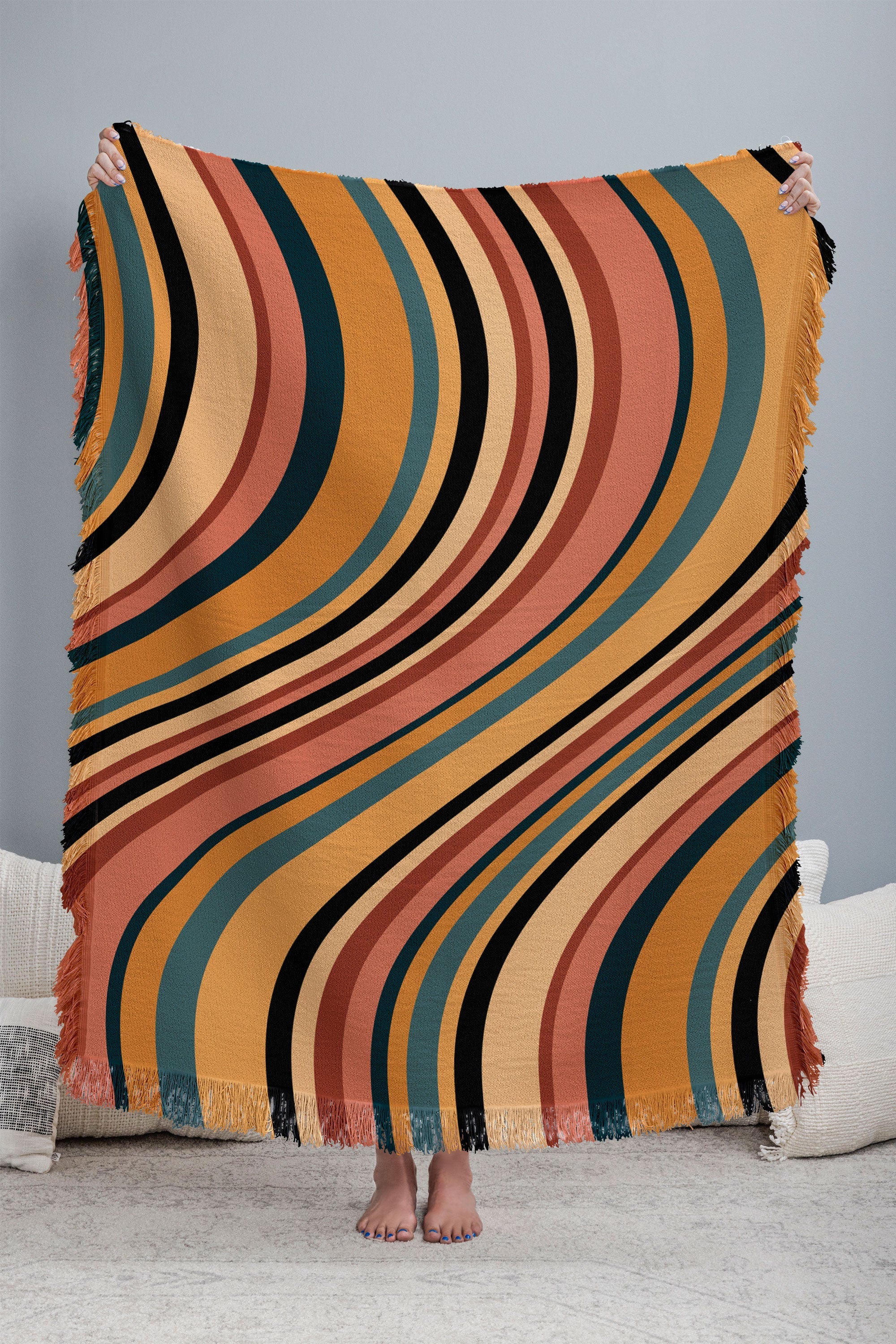 Colour Poems Wavy Retro Stripes I Throw Blanket