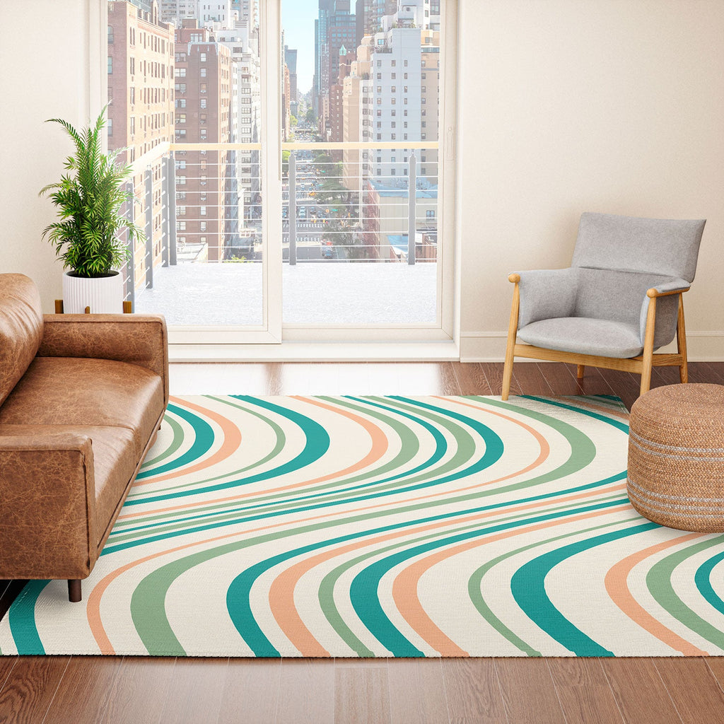 Colour Poems Wavy Retro Stripes II Area Rug