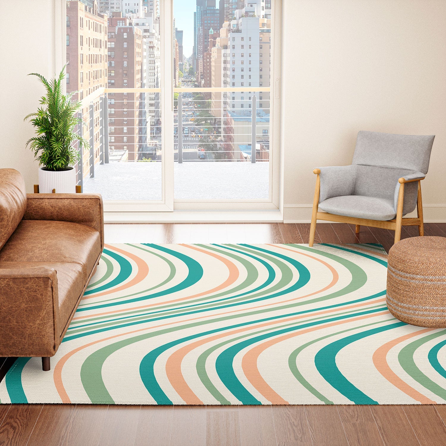 Colour Poems Wavy Retro Stripes II Area Rug
