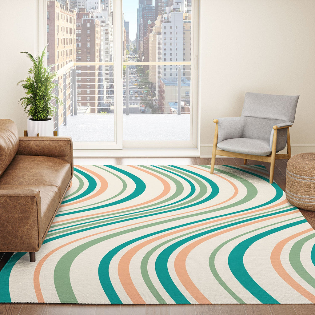 Colour Poems Wavy Retro Stripes II Area Rug