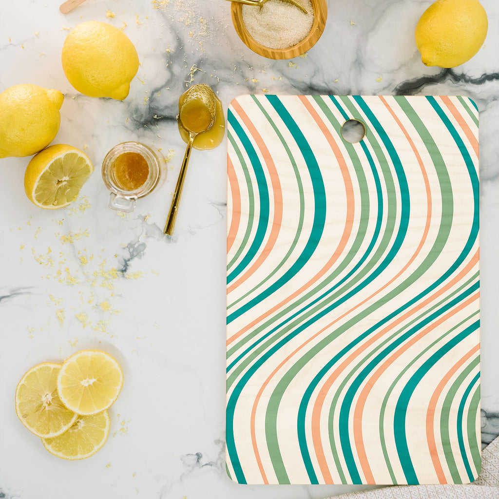 Colour Poems Wavy Retro Stripes II Cutting Board Rectangle