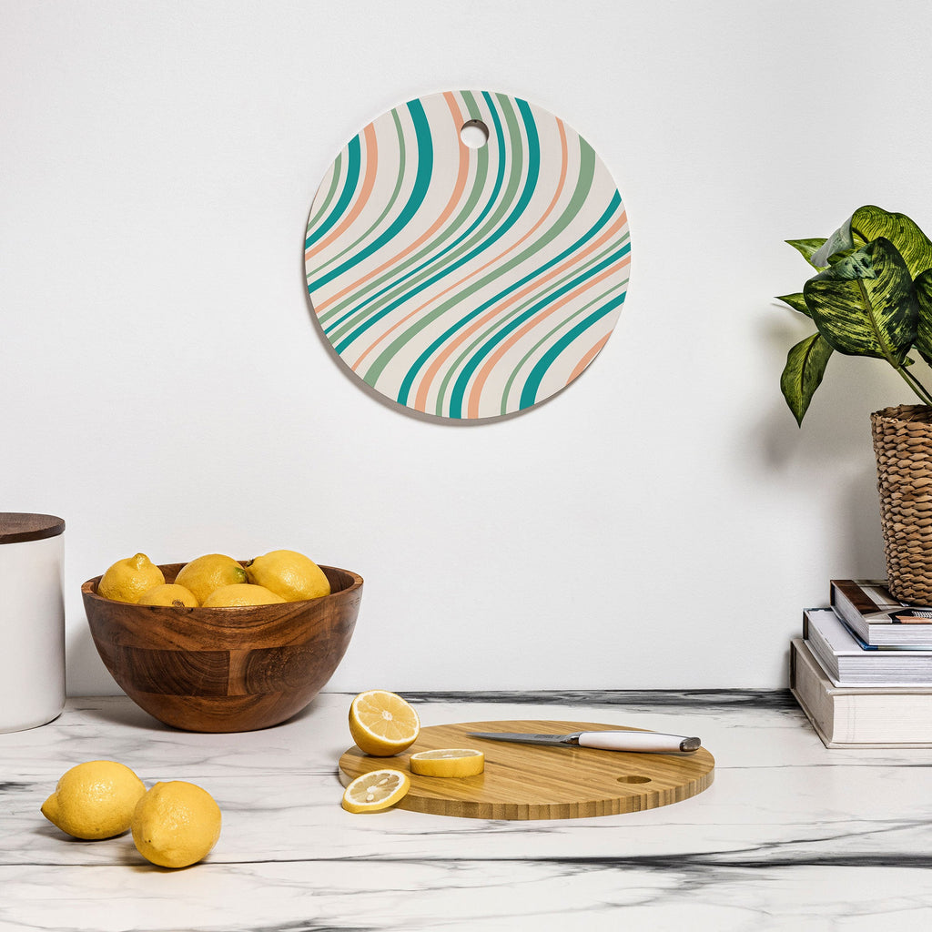 Colour Poems Wavy Retro Stripes II Cutting Board Round