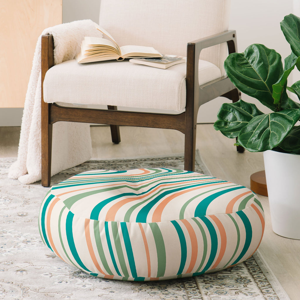 Colour Poems Wavy Retro Stripes II Floor Pillow Round