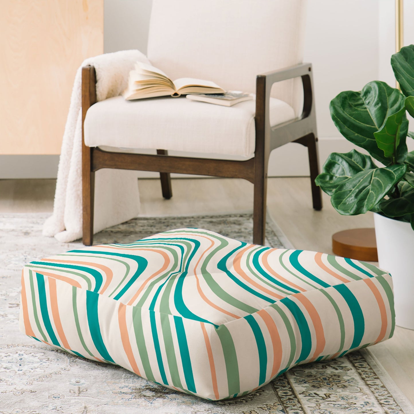 Colour Poems Wavy Retro Stripes II Floor Pillow Square