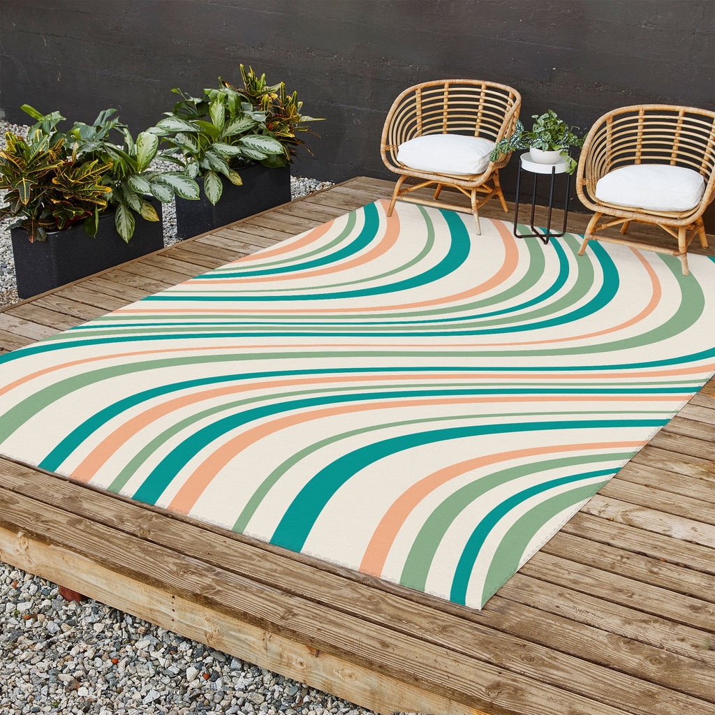 Colour Poems Wavy Retro Stripes II Outdoor Rug