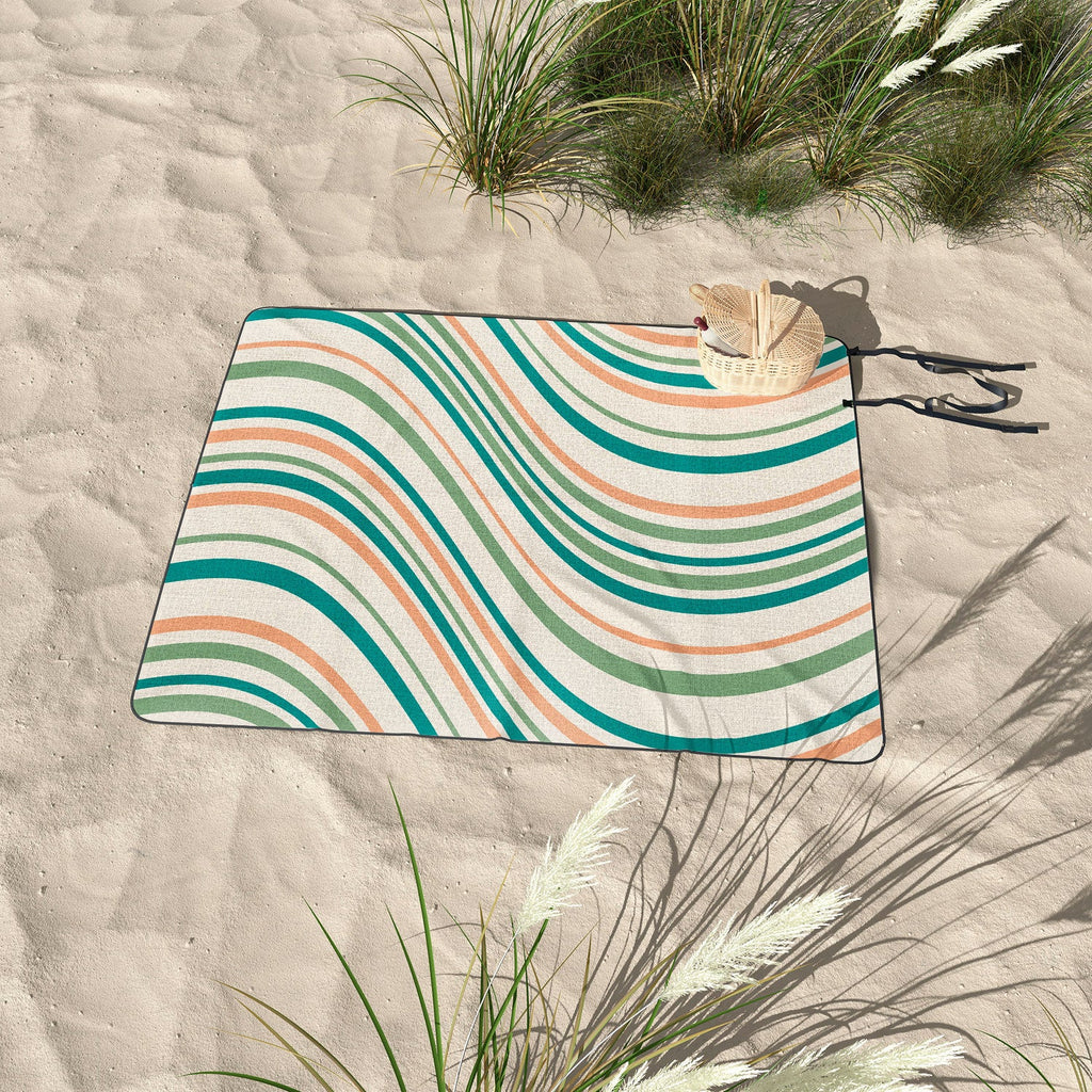 Colour Poems Wavy Retro Stripes II Picnic Blanket
