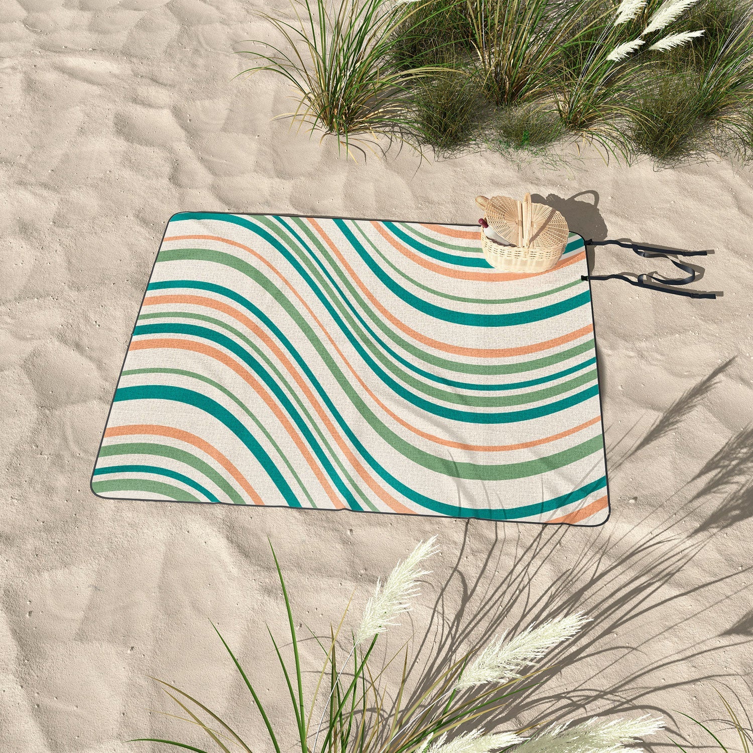 Colour Poems Wavy Retro Stripes II Picnic Blanket