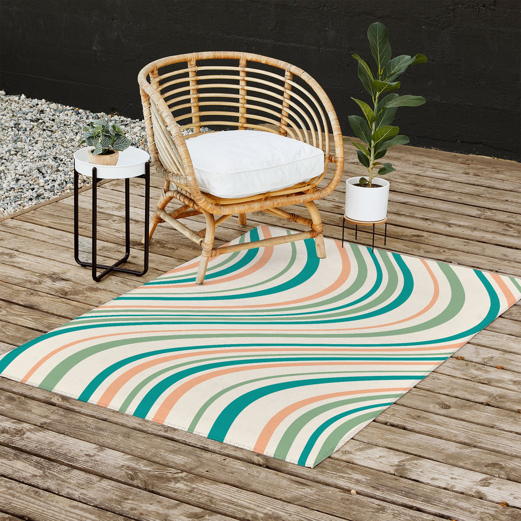 Colour Poems Wavy Retro Stripes II Outdoor Rug