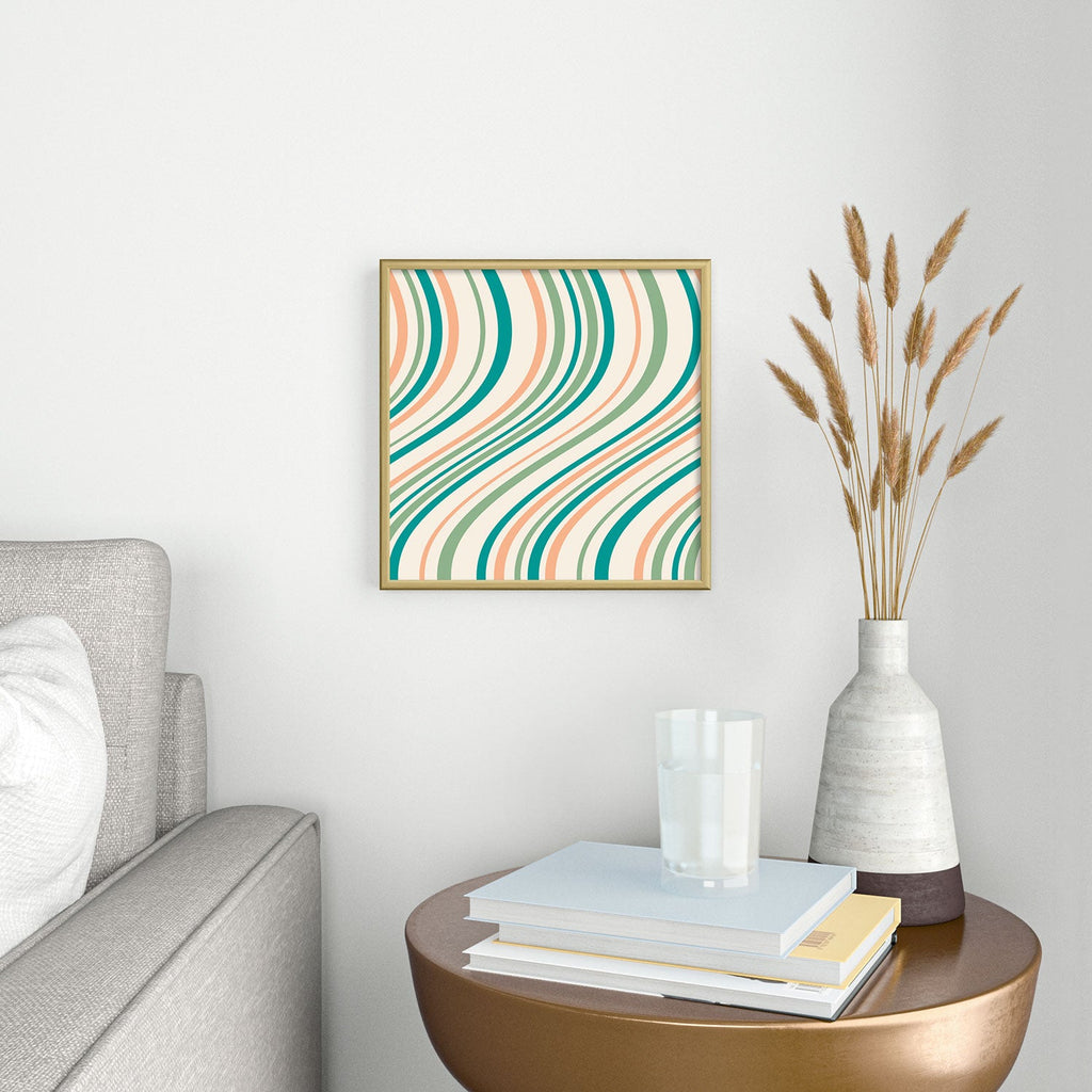 Colour Poems Wavy Retro Stripes II Square Metal Framed Art Print