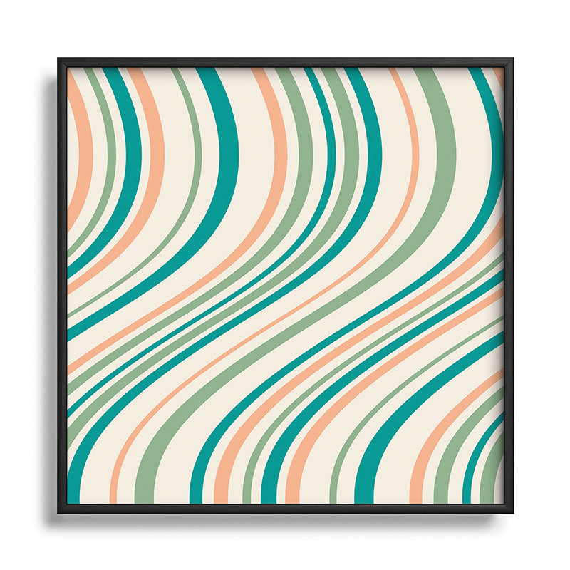 Colour Poems Wavy Retro Stripes II Square Metal Framed Art Print