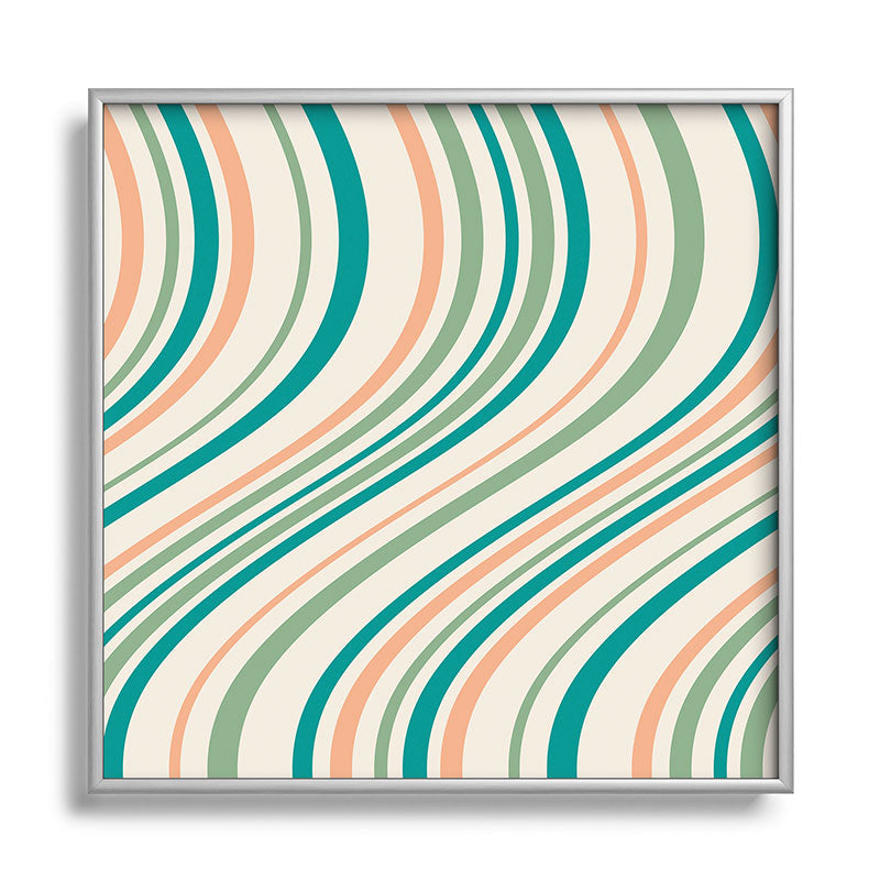 Colour Poems Wavy Retro Stripes II Square Metal Framed Art Print
