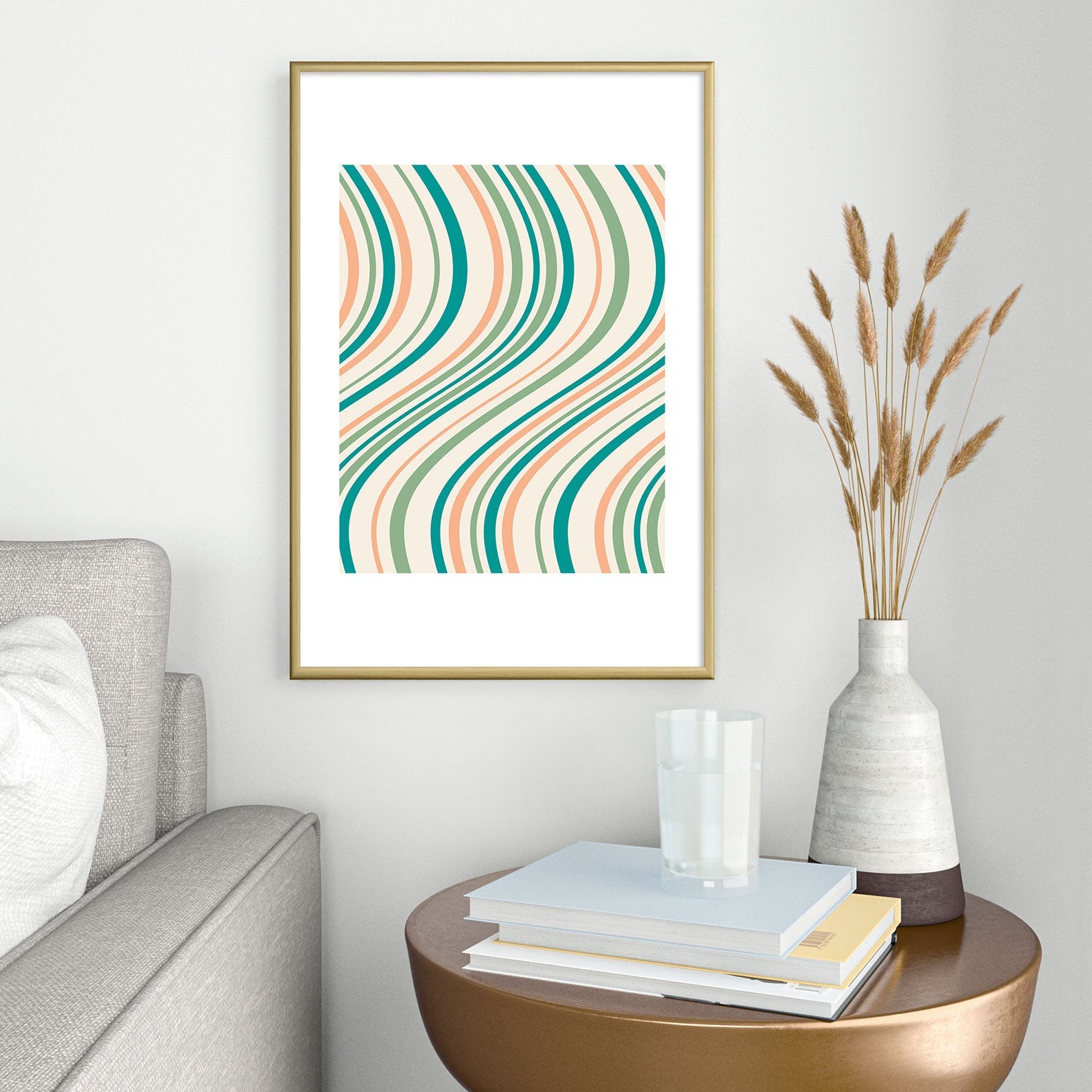 Colour Poems Wavy Retro Stripes II Metal Framed Art Print