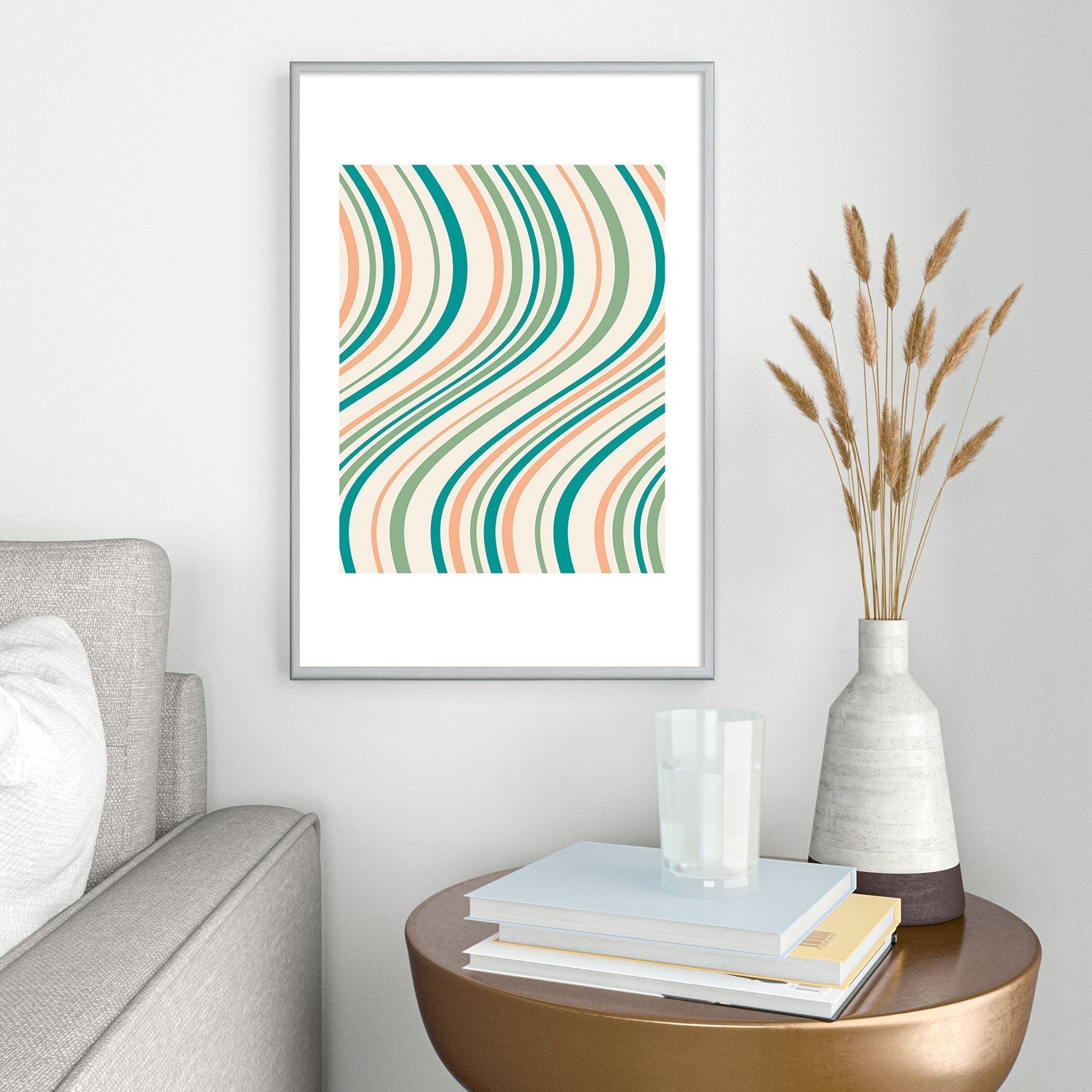 Colour Poems Wavy Retro Stripes II Metal Framed Art Print