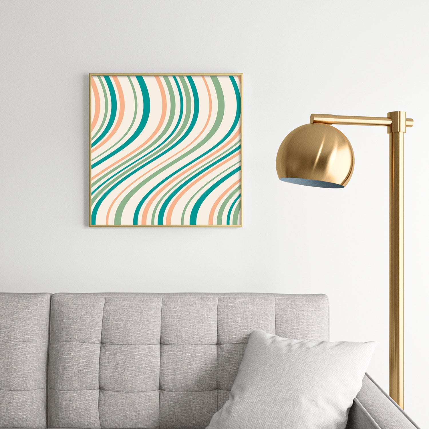 Colour Poems Wavy Retro Stripes II Square Metal Framed Art Print