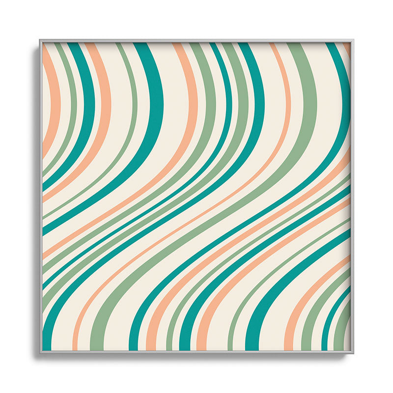 Colour Poems Wavy Retro Stripes II Square Metal Framed Art Print