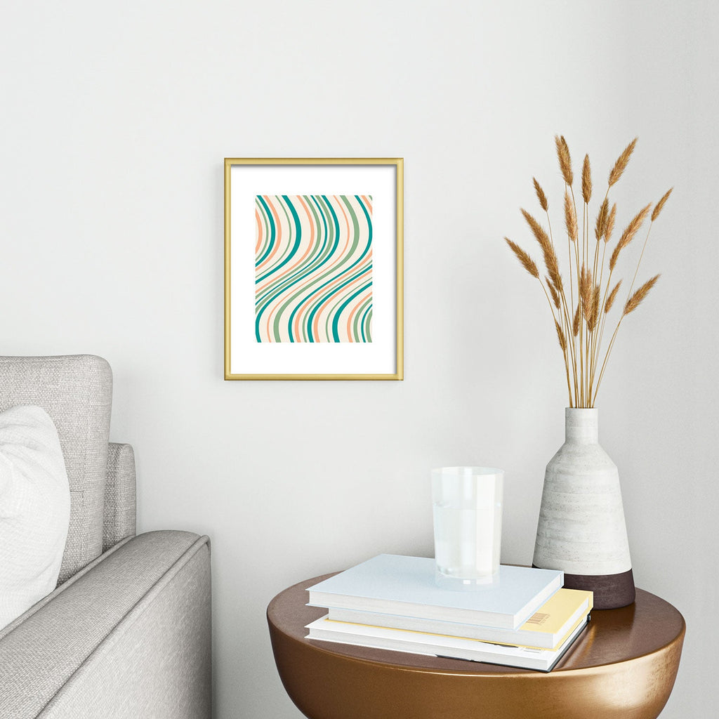 Colour Poems Wavy Retro Stripes II Metal Framed Art Print