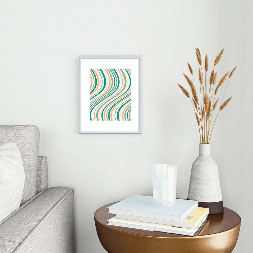 Colour Poems Wavy Retro Stripes II Metal Framed Art Print