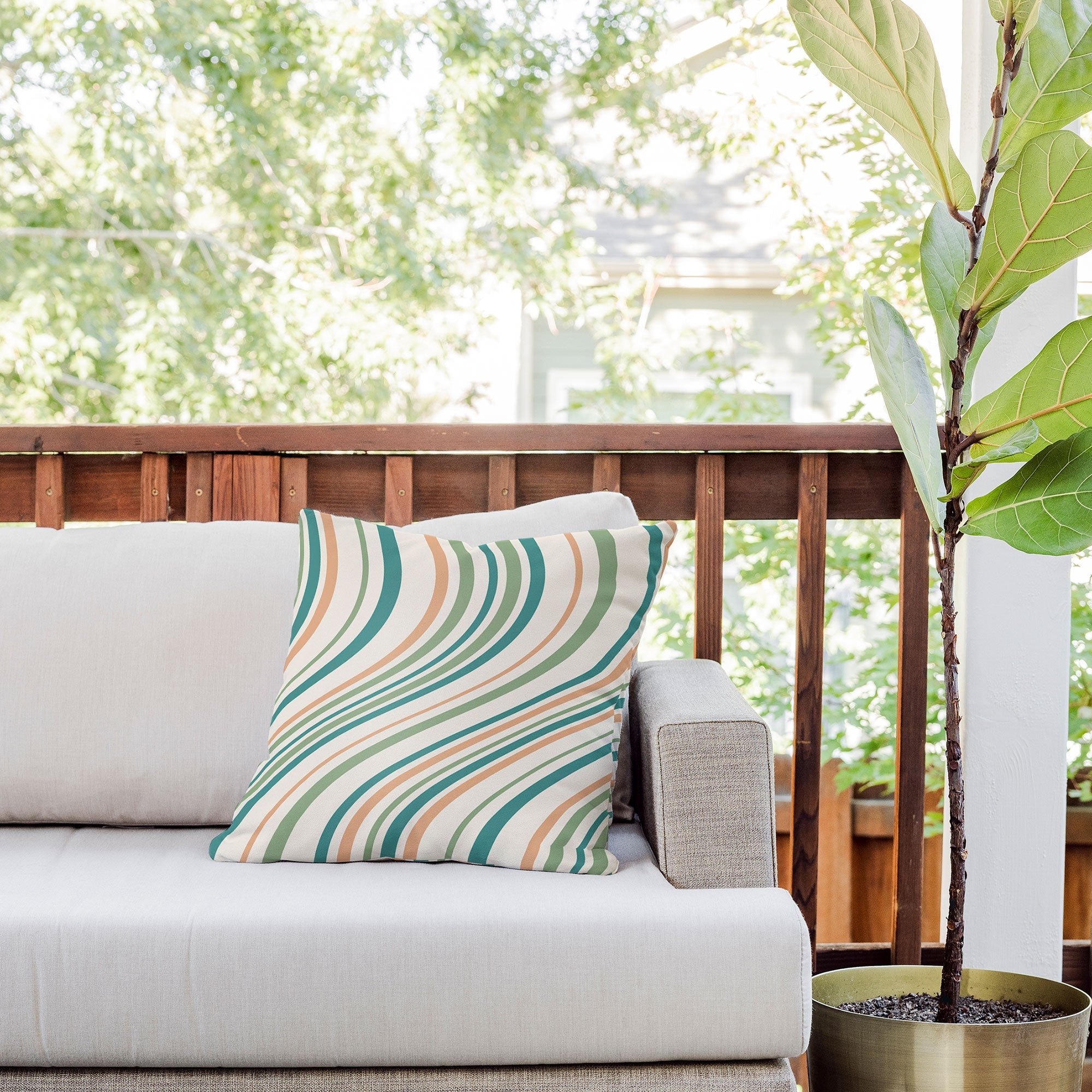Colour Poems Wavy Retro Stripes II Outdoor Throw Pillow