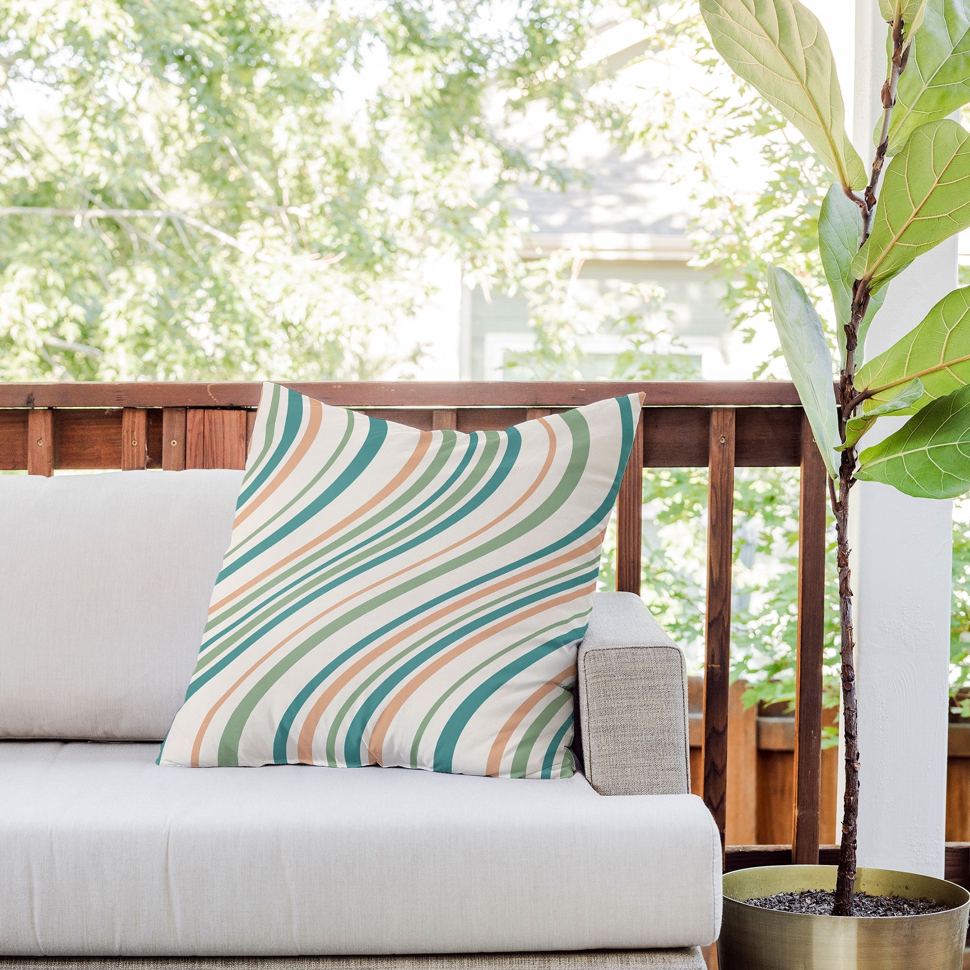 Colour Poems Wavy Retro Stripes II Outdoor Throw Pillow