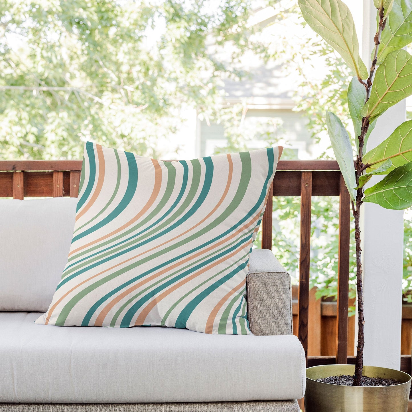 Colour Poems Wavy Retro Stripes II Outdoor Throw Pillow