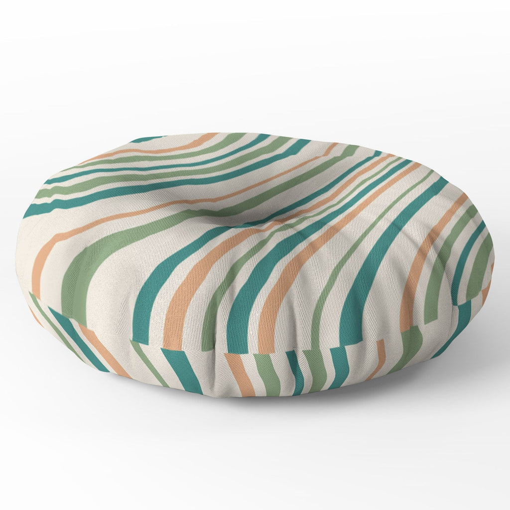 Colour Poems Wavy Retro Stripes II Floor Pillow Round