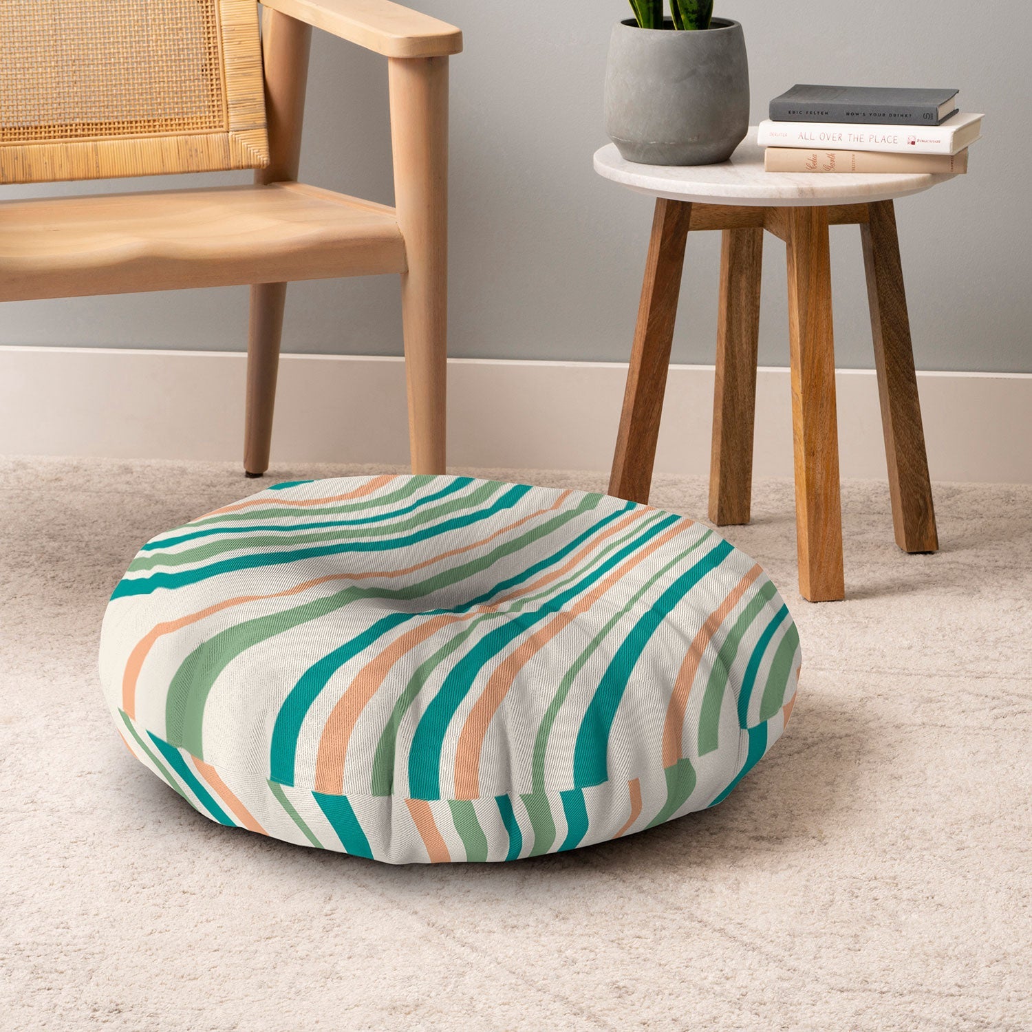 Colour Poems Wavy Retro Stripes II Floor Pillow Round