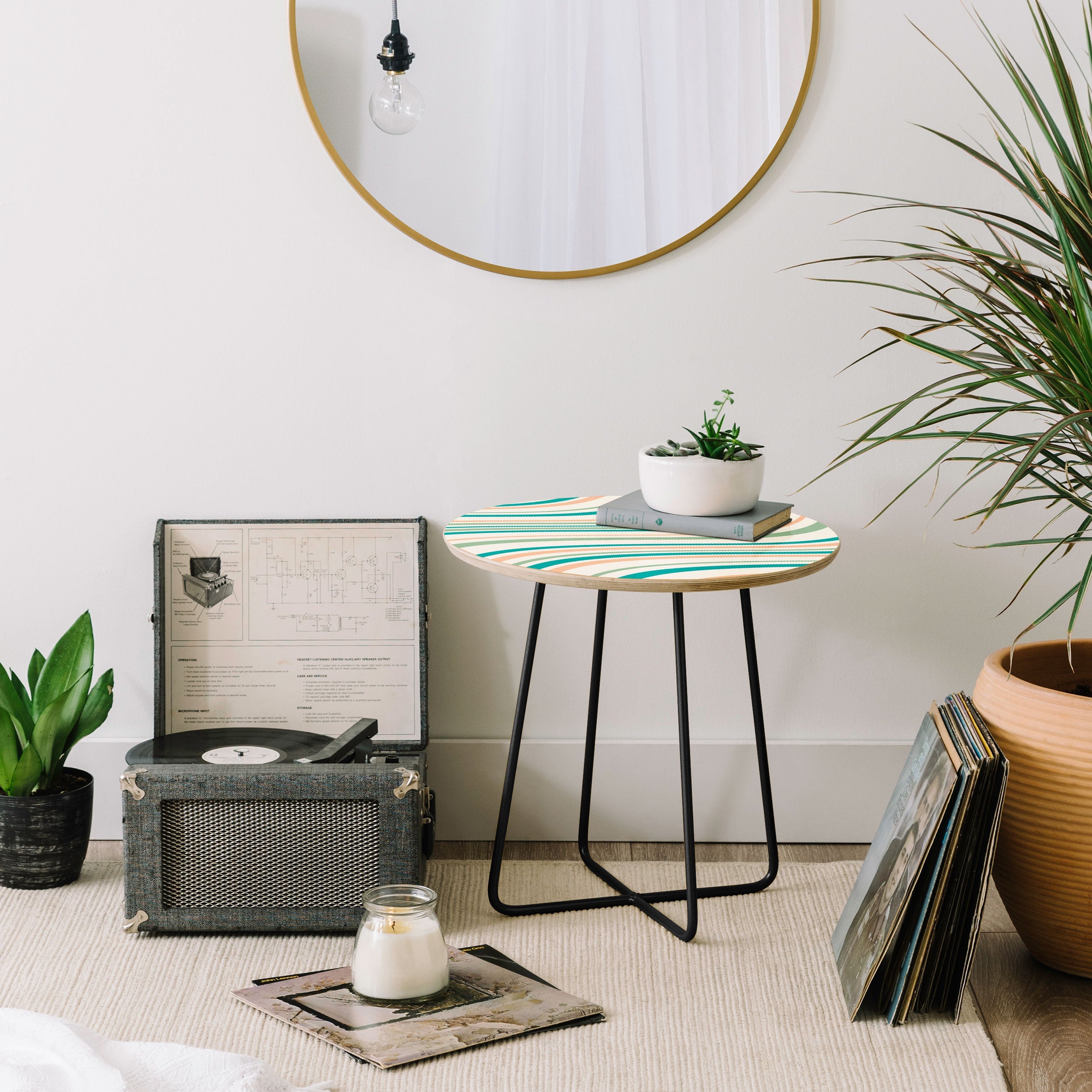 Colour Poems Wavy Retro Stripes II Round Side Table