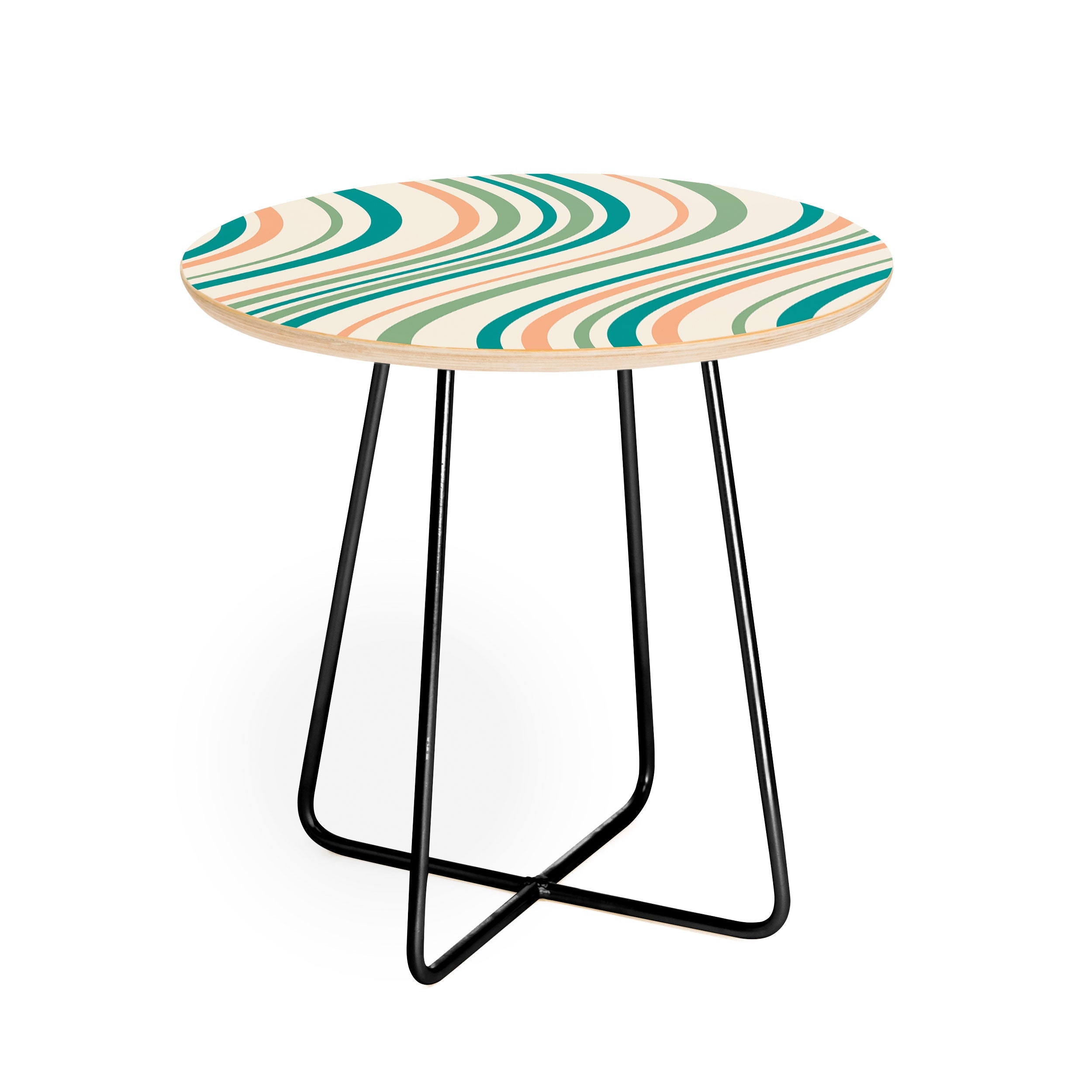 Colour Poems Wavy Retro Stripes II Round Side Table