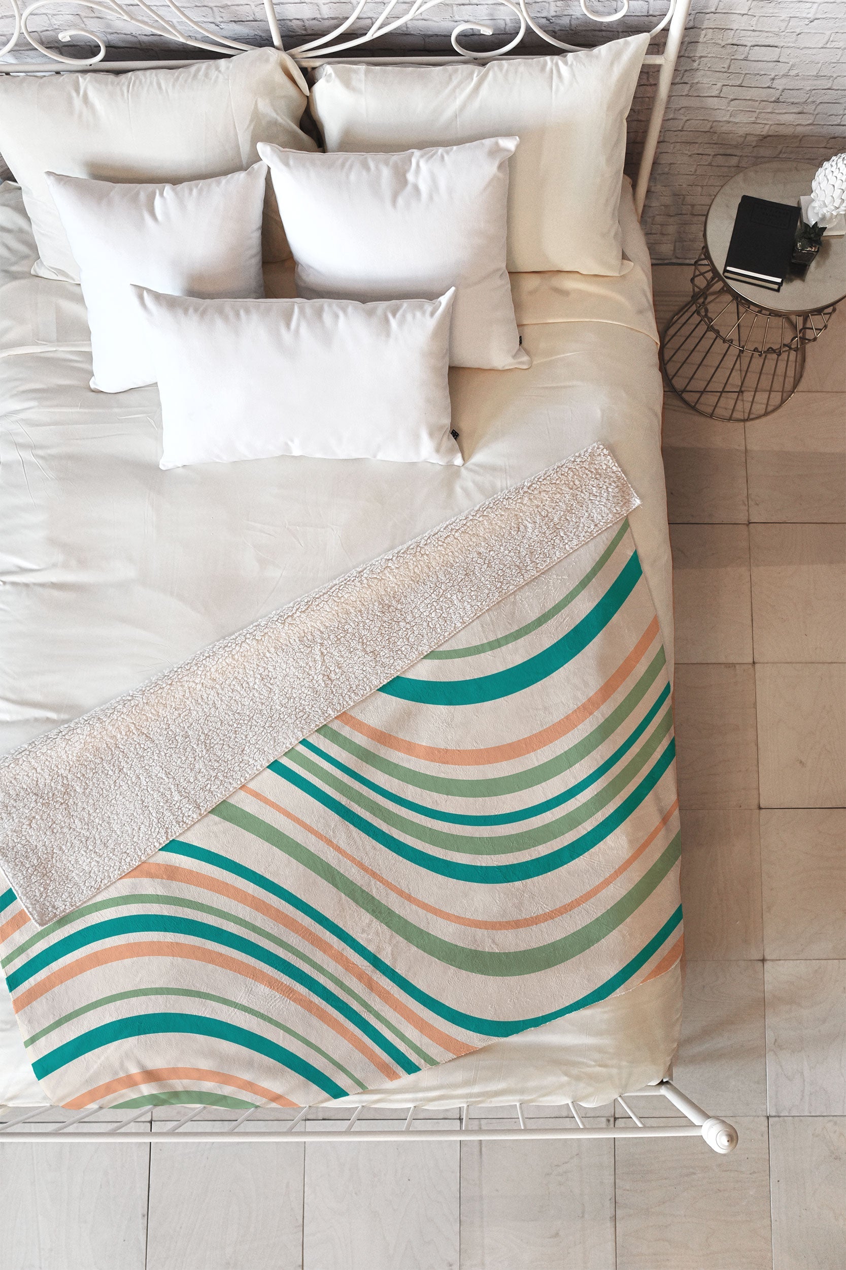 Colour Poems Wavy Retro Stripes II Fleece Throw Blanket