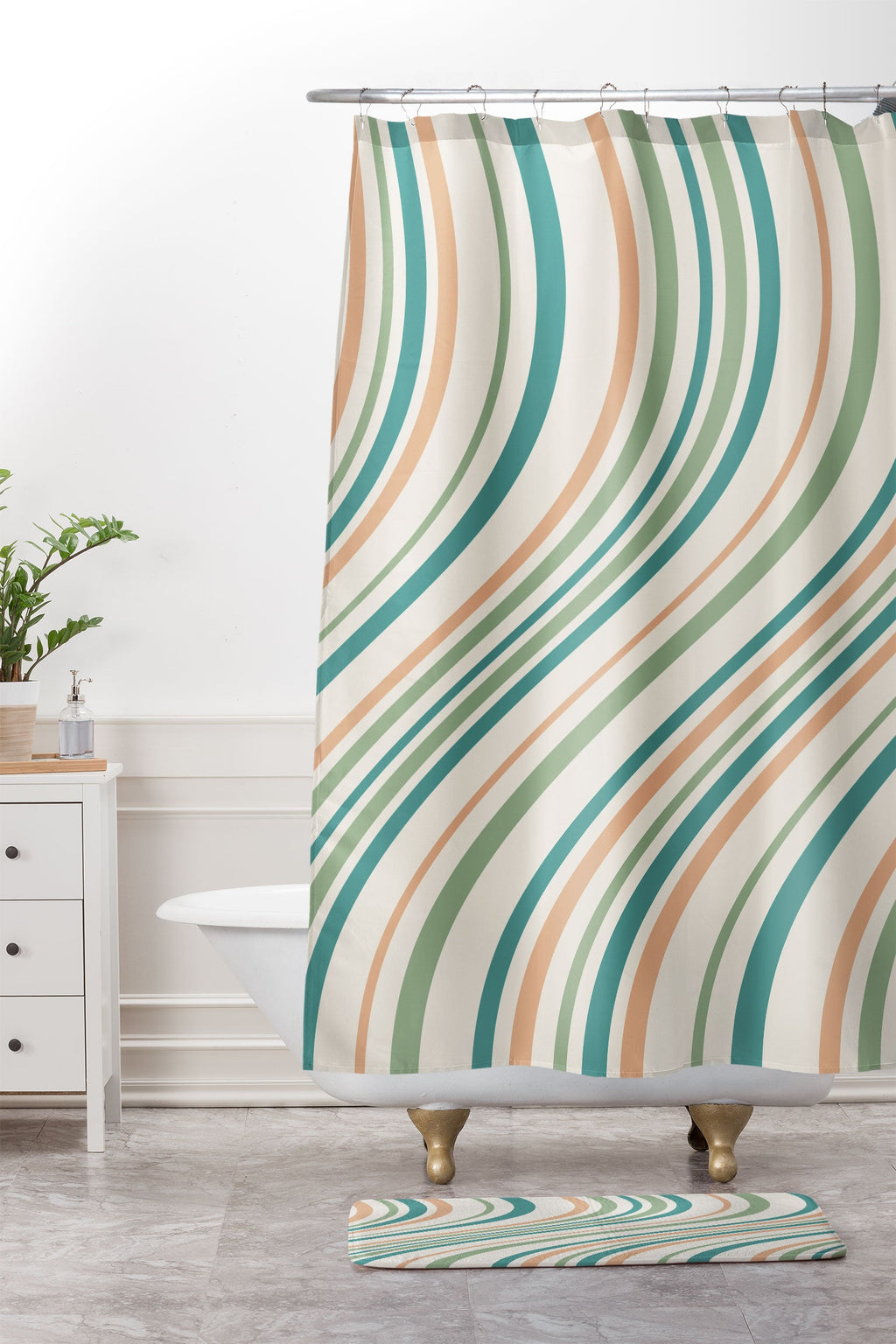 Colour Poems Wavy Retro Stripes II Memory Foam Bath Mat