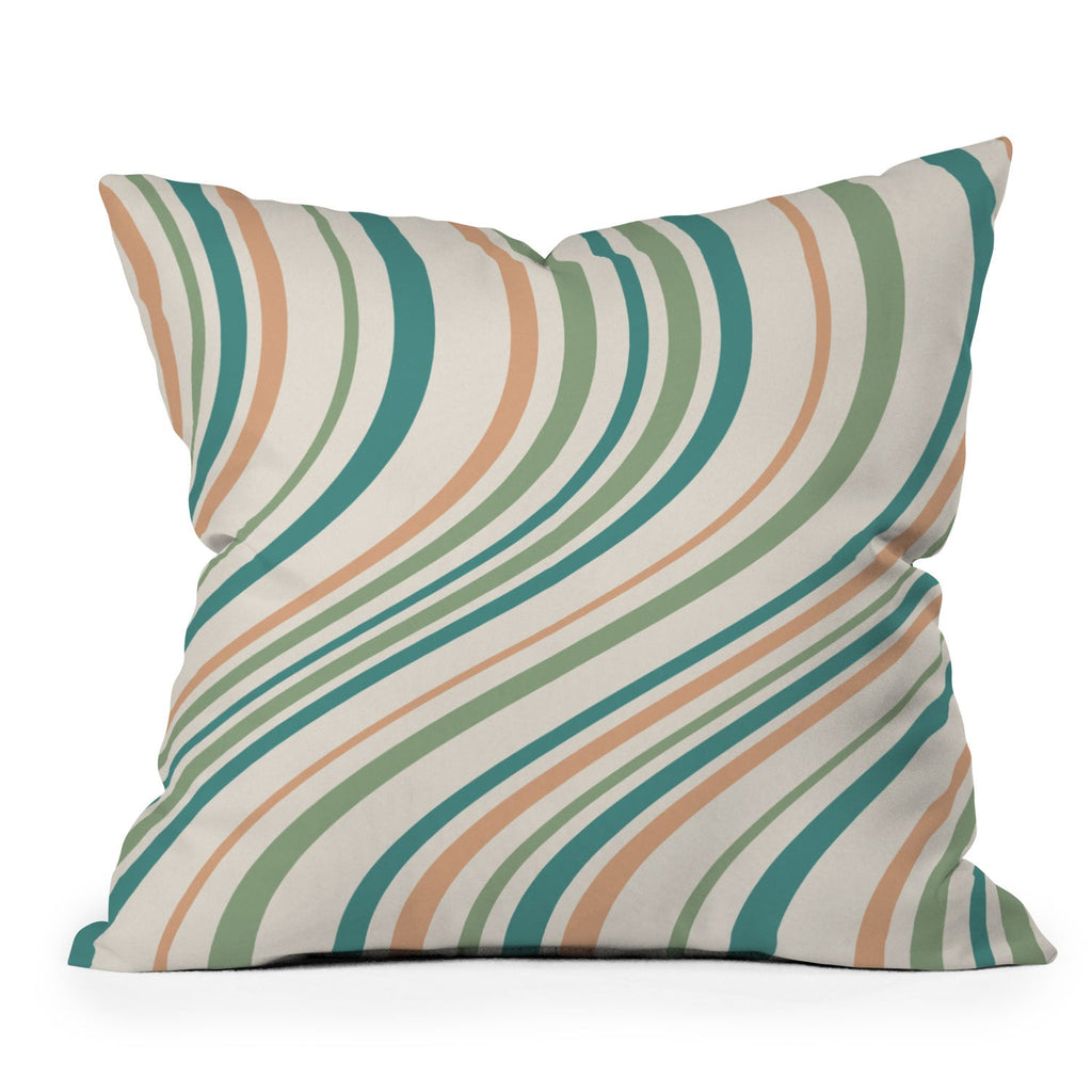 Colour Poems Wavy Retro Stripes II Outdoor Throw Pillow
