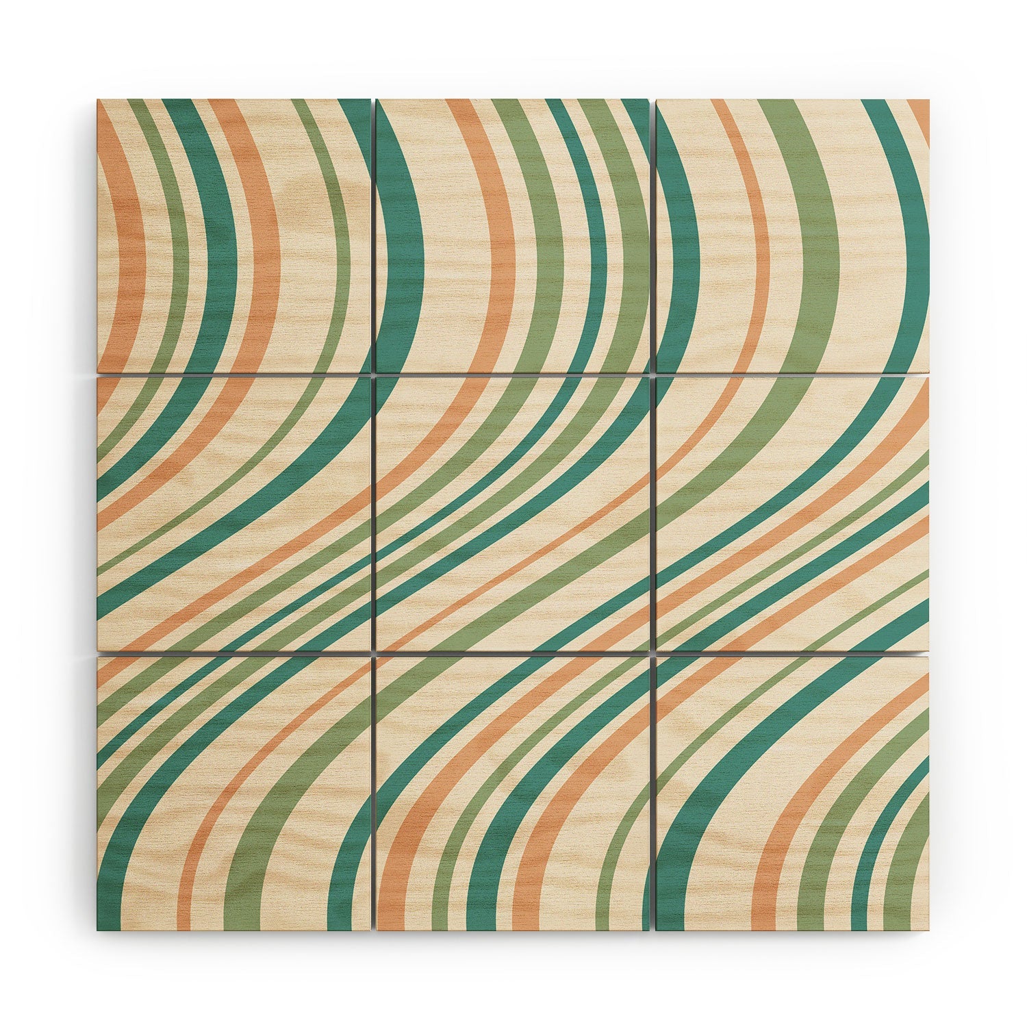 Colour Poems Wavy Retro Stripes II Wood Wall Mural