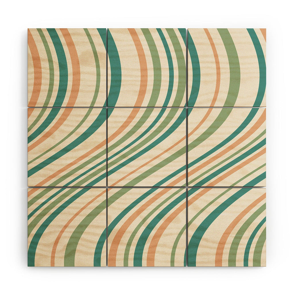 Colour Poems Wavy Retro Stripes II Wood Wall Mural