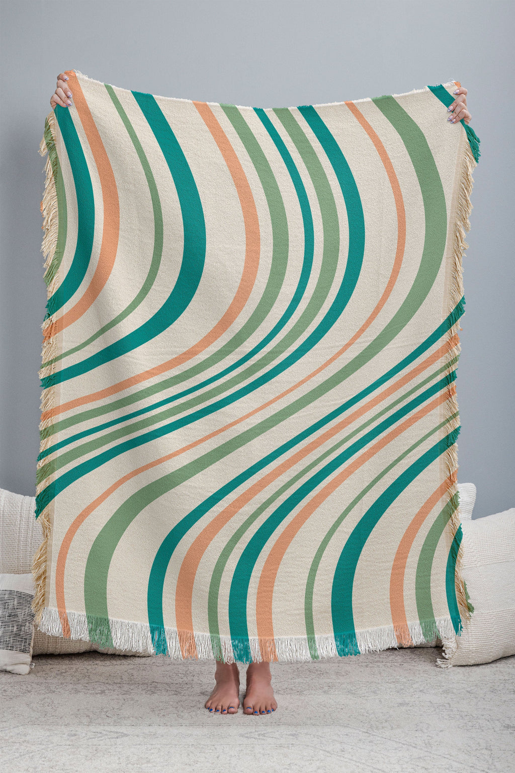 Colour Poems Wavy Retro Stripes II Throw Blanket