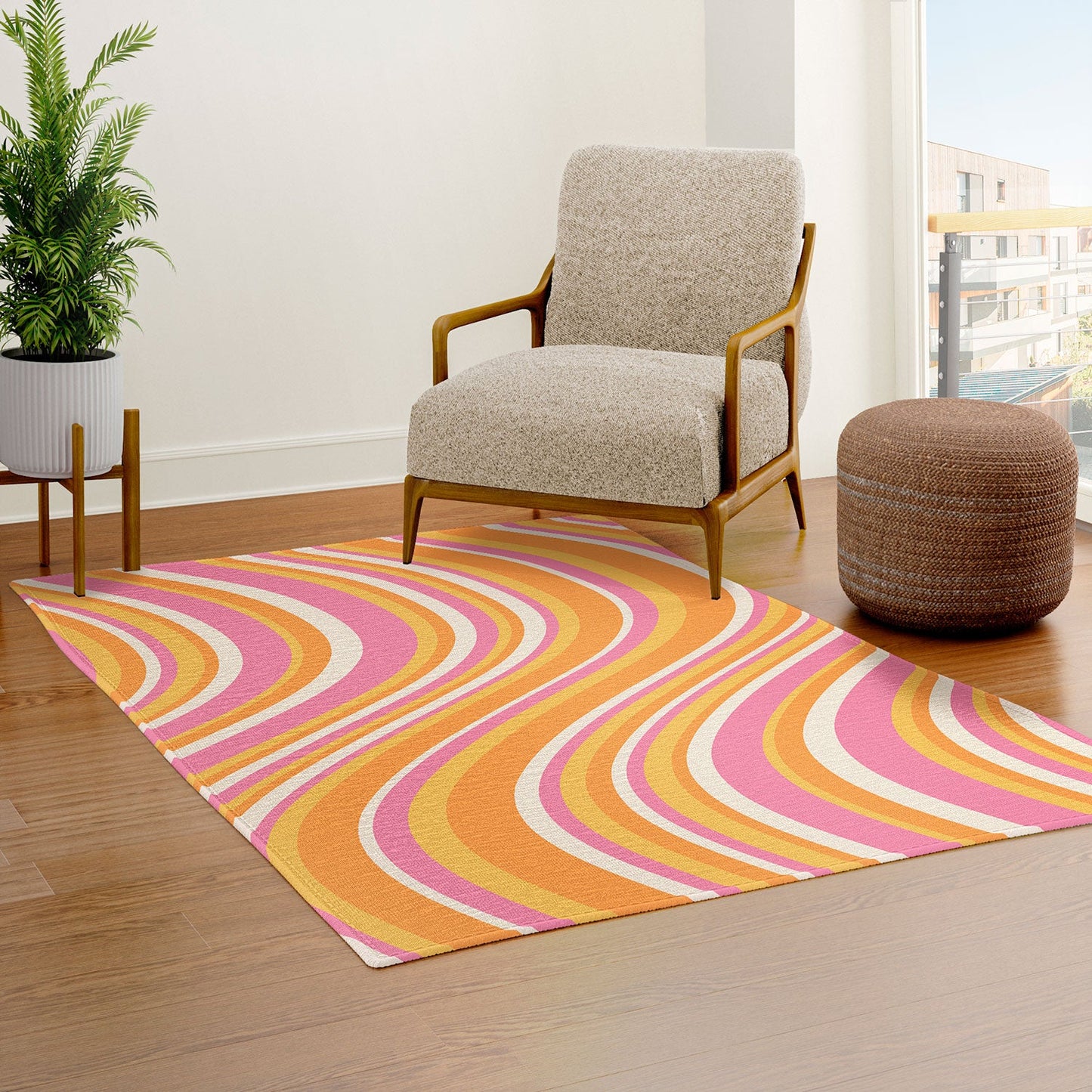 Colour Poems Wavy Retro Stripes III Area Rug