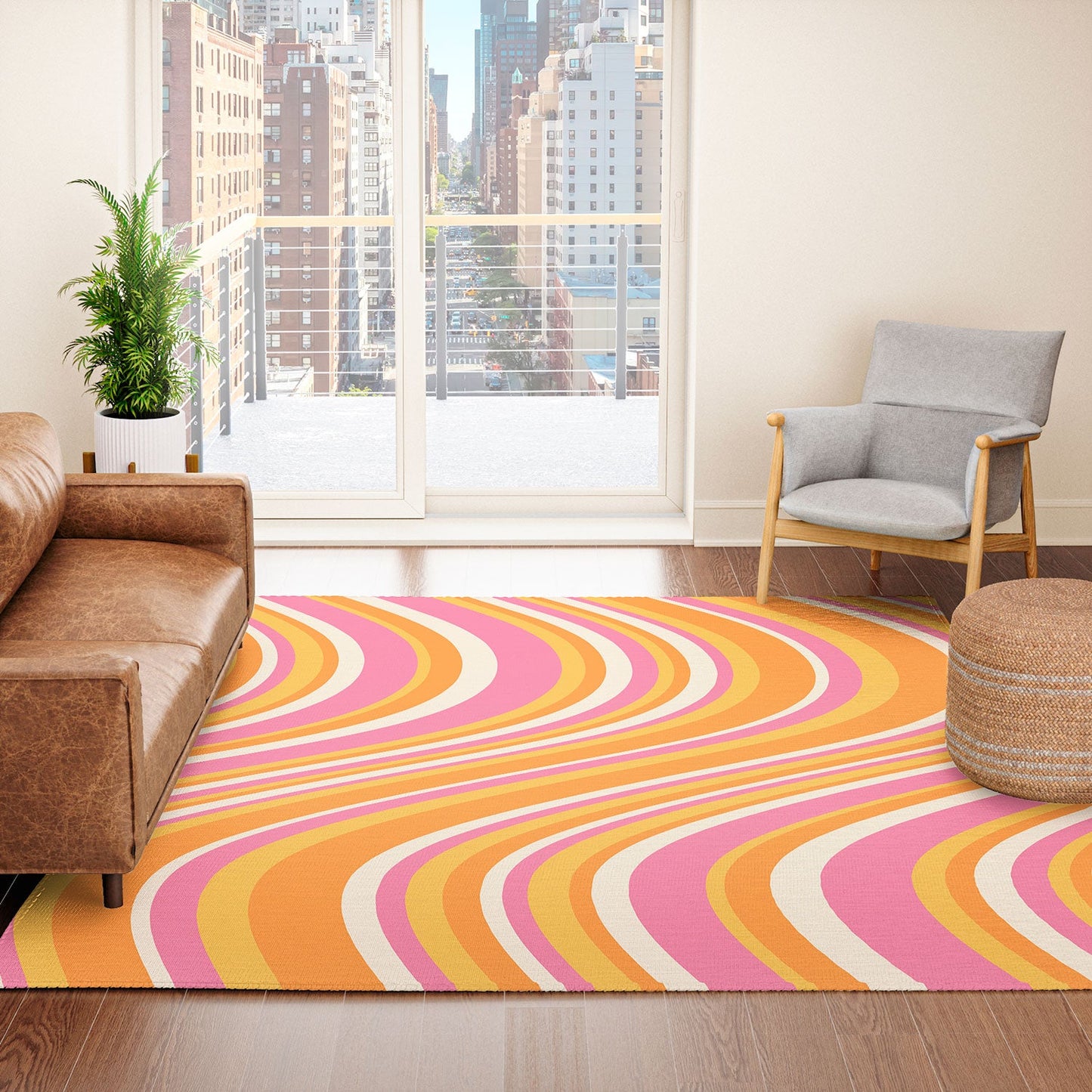 Colour Poems Wavy Retro Stripes III Area Rug