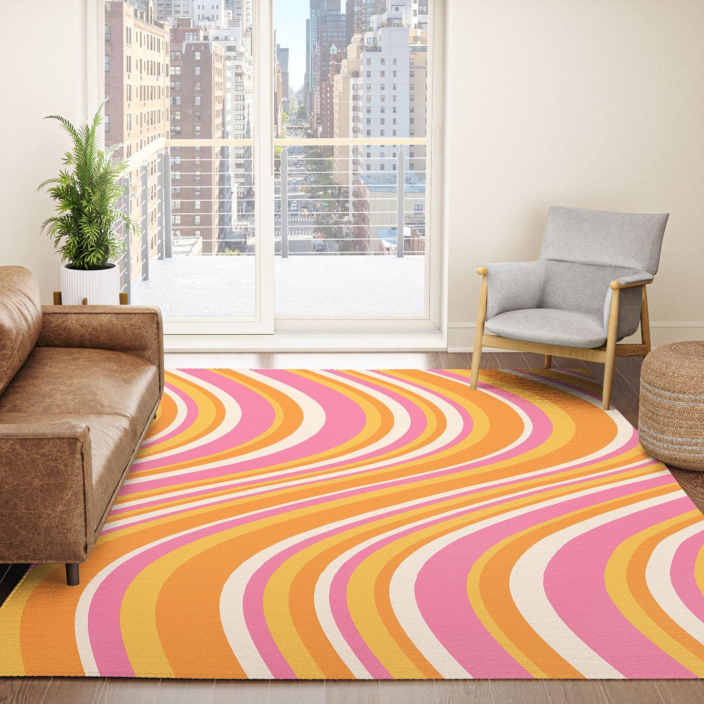 Colour Poems Wavy Retro Stripes III Area Rug