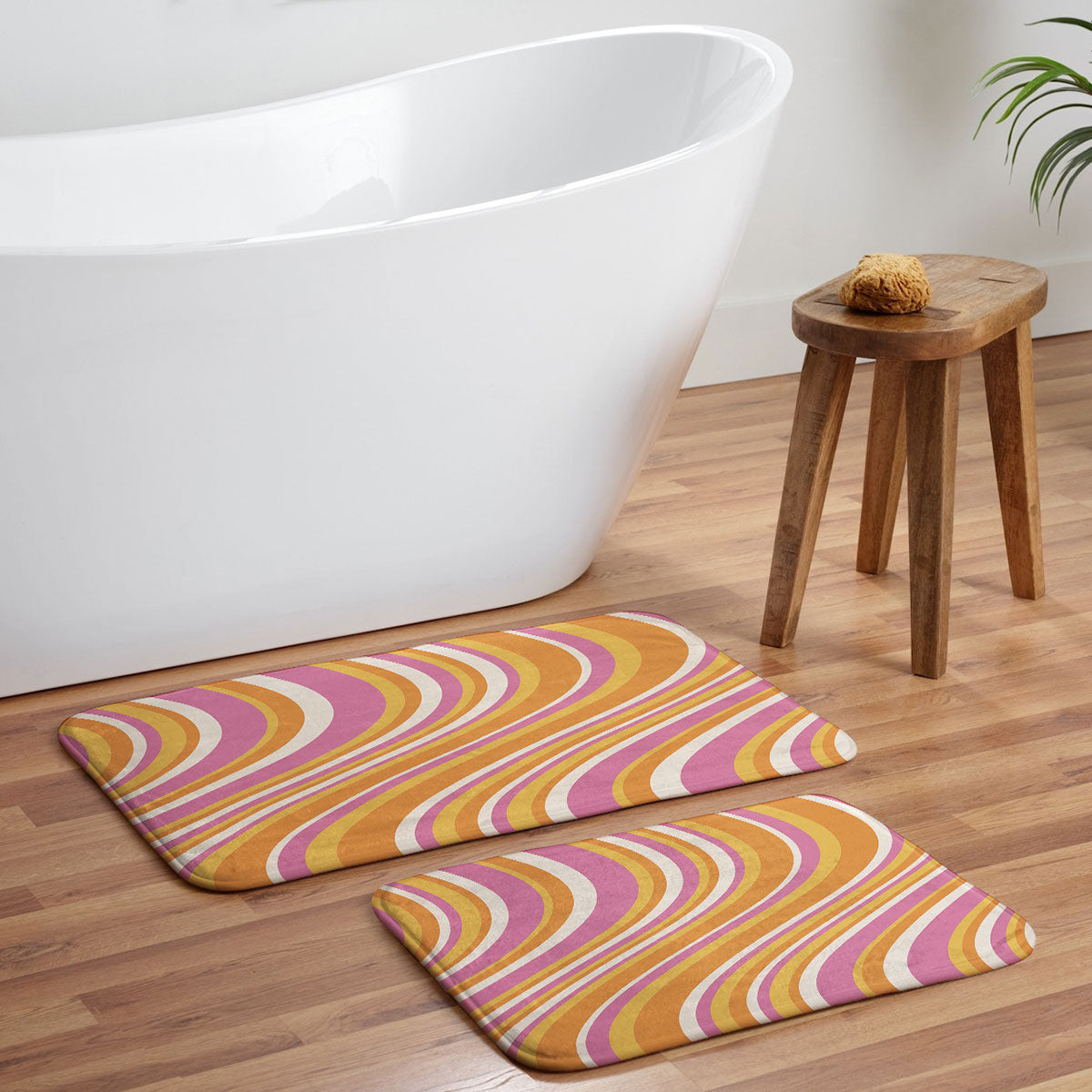 Colour Poems Wavy Retro Stripes III Memory Foam Bath Mat