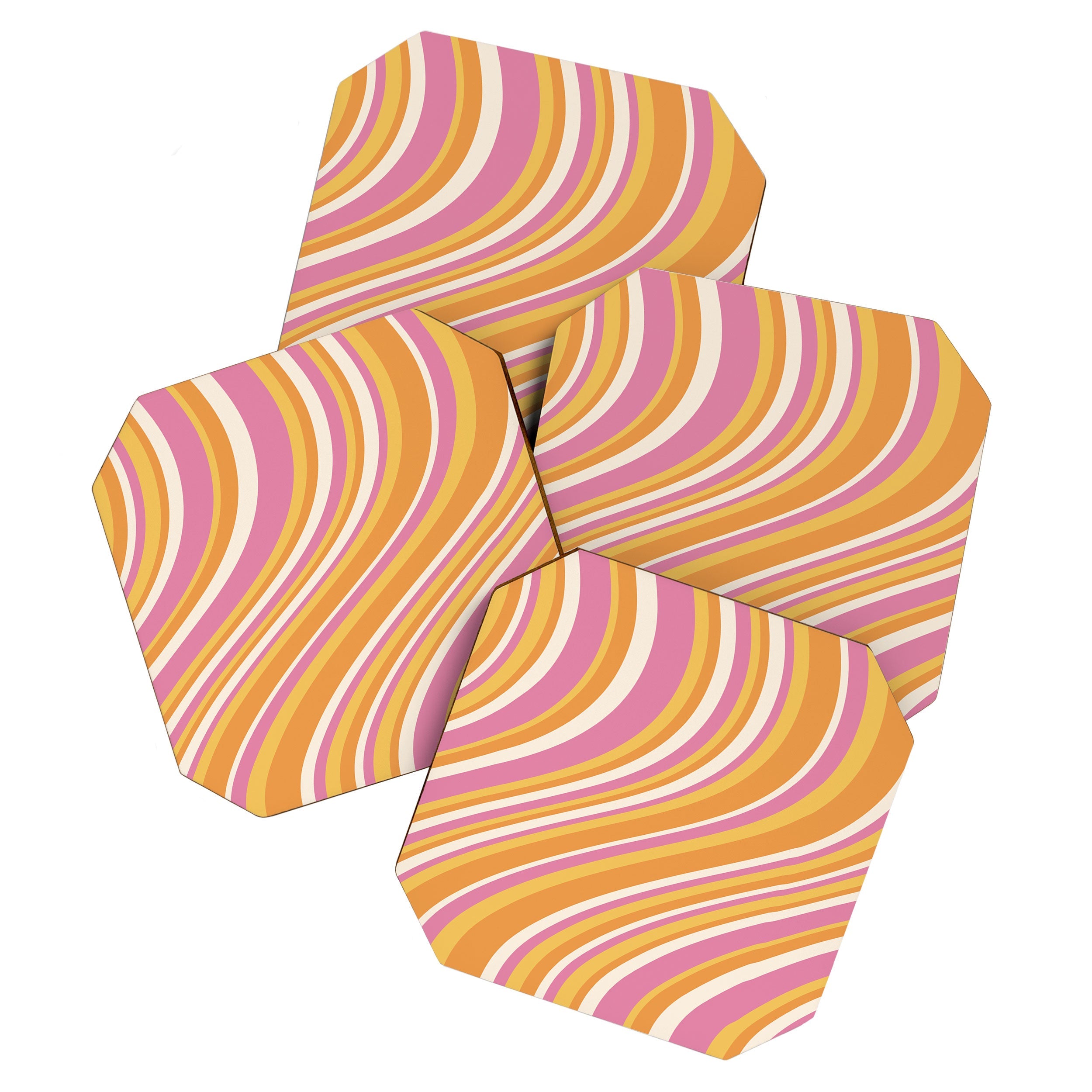 Colour Poems Wavy Retro Stripes III Coaster Set
