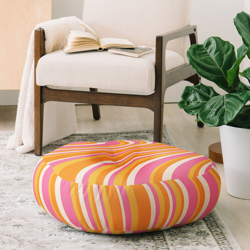 Colour Poems Wavy Retro Stripes III Floor Pillow Round
