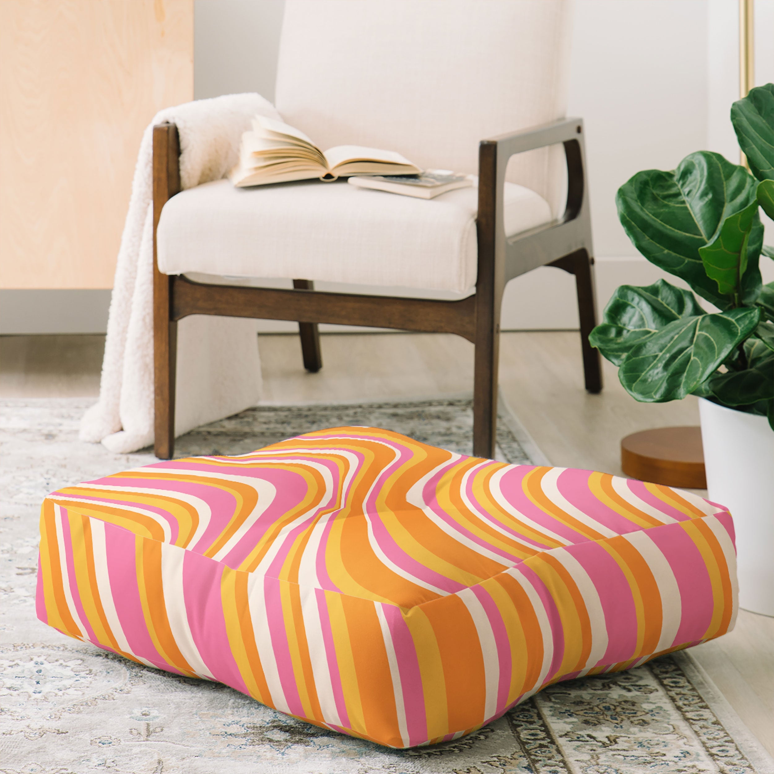 Colour Poems Wavy Retro Stripes III Floor Pillow Square