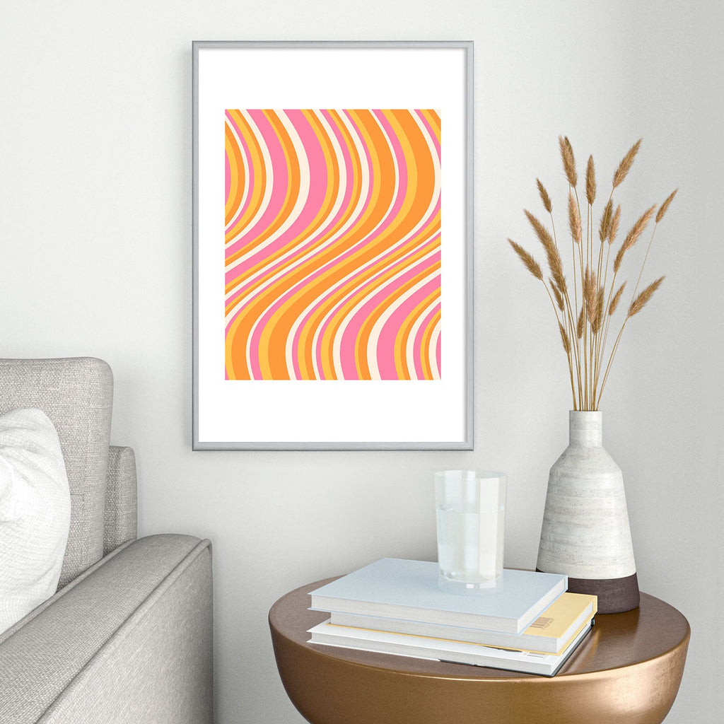 Colour Poems Wavy Retro Stripes III Metal Framed Art Print
