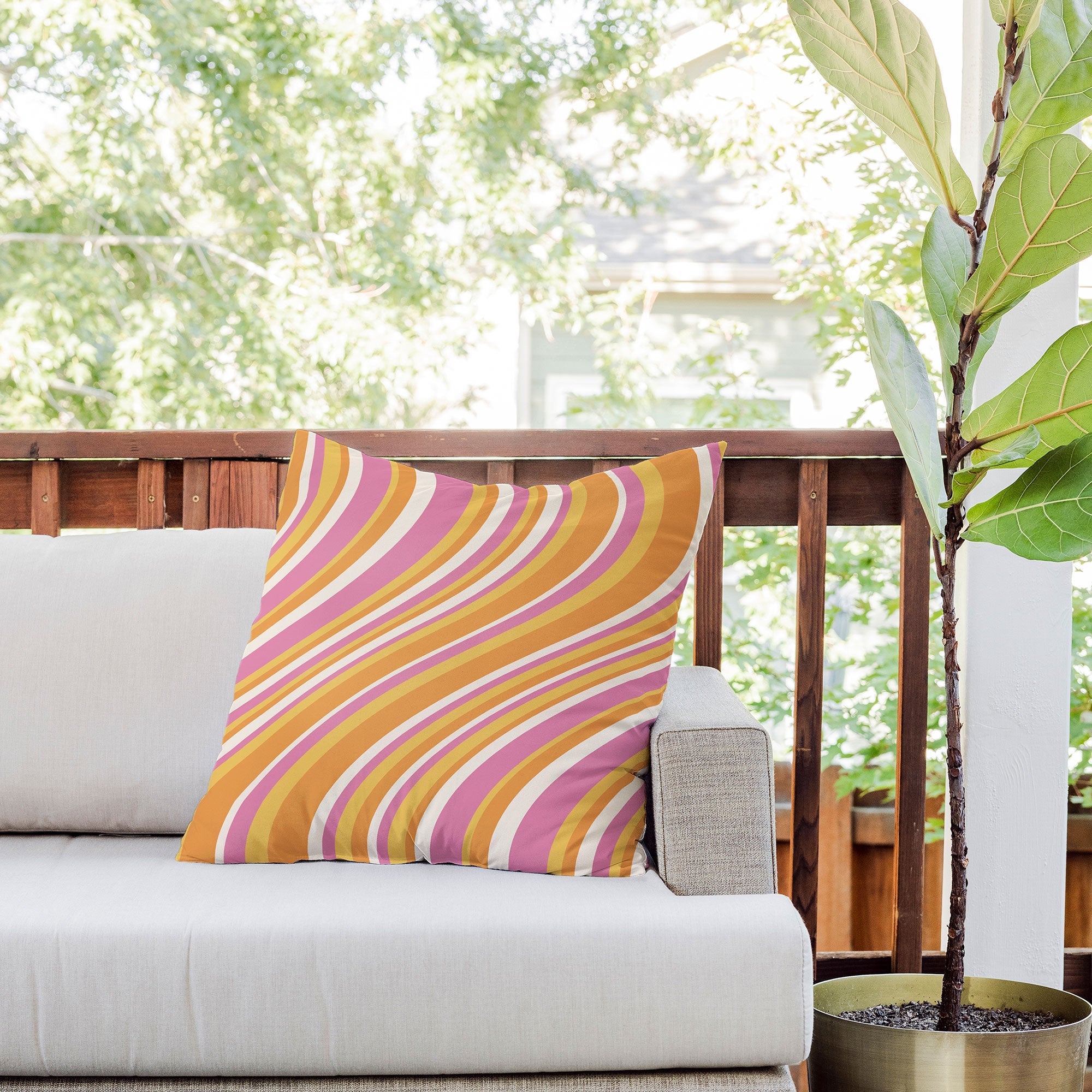 Colour Poems Wavy Retro Stripes III Outdoor Throw Pillow