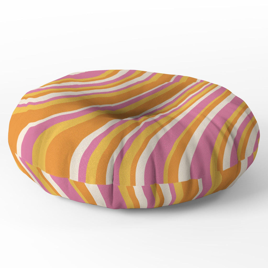 Colour Poems Wavy Retro Stripes III Floor Pillow Round