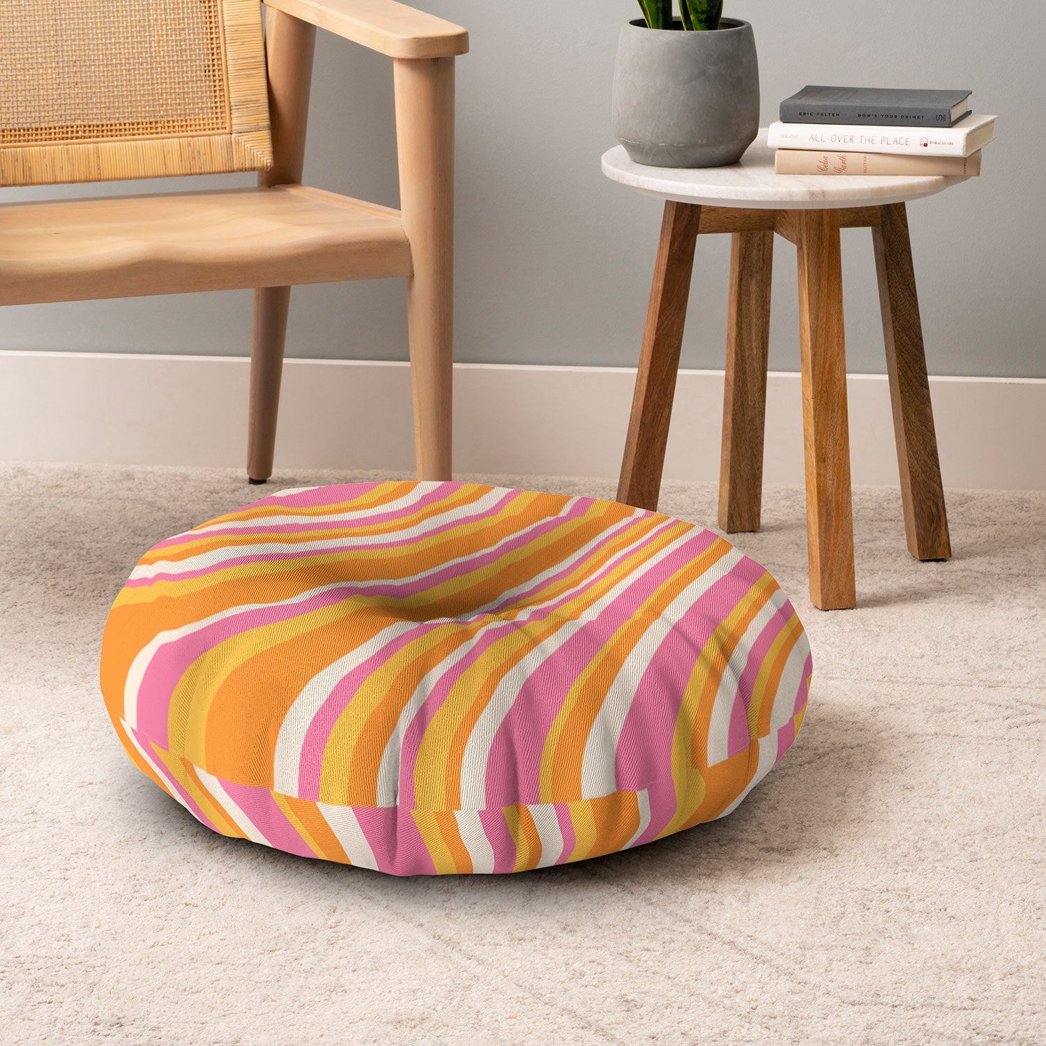 Colour Poems Wavy Retro Stripes III Floor Pillow Round