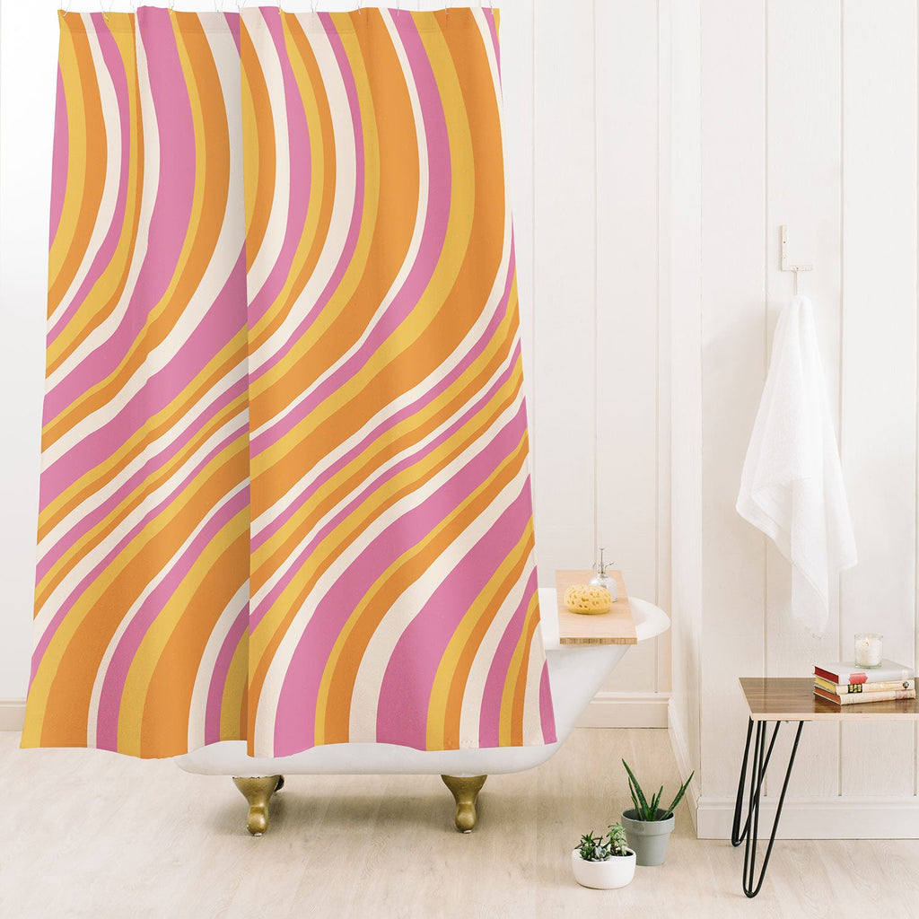 Colour Poems Wavy Retro Stripes III Shower Curtain